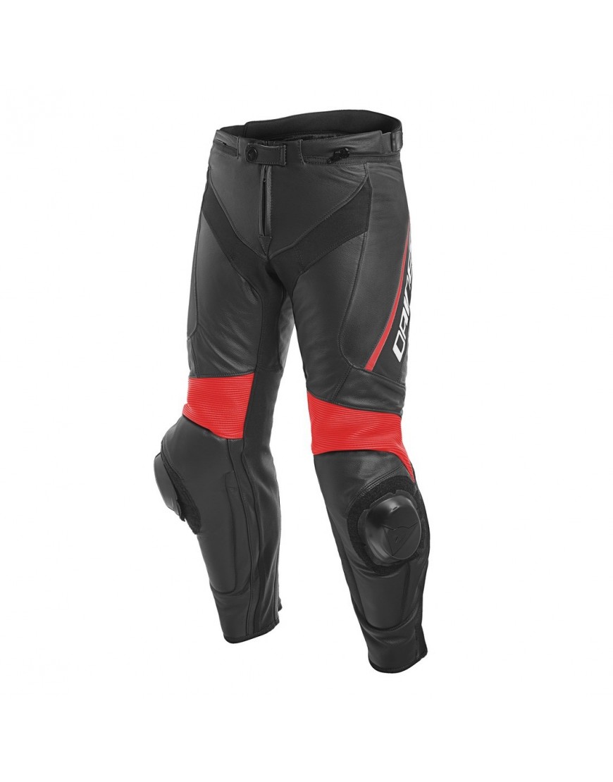 Motocyklowe spodnie skórzane Dainese Delta 3 Czarno/Czerwone-Fluo