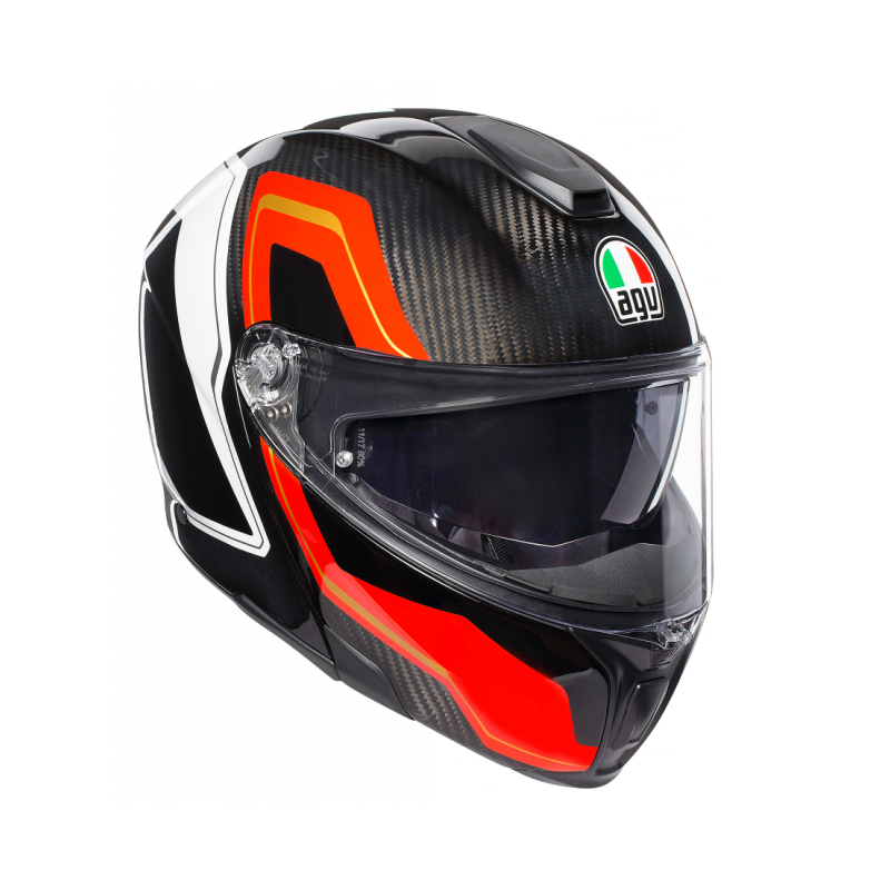 Kask Motocyklowy Szczękowy AGV Sportmodular Sharp Carbon/Biały/Pomarańczowy