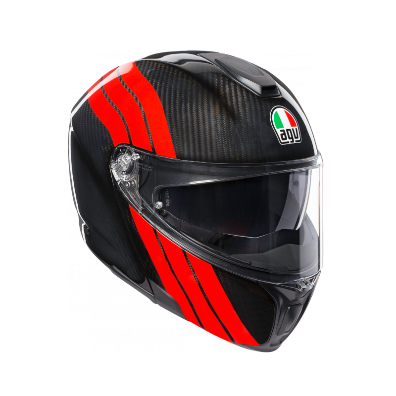 Kask Motocyklowy Szczękowy AGV Sportmodular Stripes Carbon/Czerwony